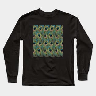 Realistic Peacock Feather Pattern Long Sleeve T-Shirt